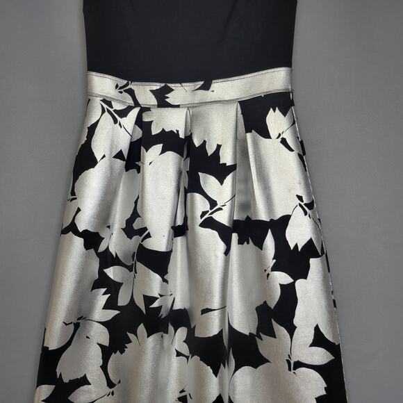 En Focus Studios Maxi Dress Womens 4 Black Silver Shimmer Floral Mesh Sleeveless - Picture 3 of 13